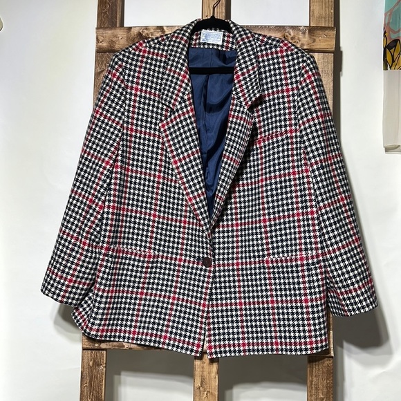 Pendleton Jackets & Blazers - Pendleton vintage wool navy/red houndstooth plaid jacket/blazer Size 26.